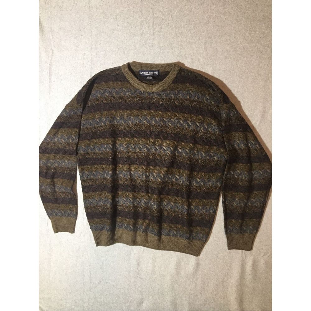 Mens American Portrait Sweater Size XL Tall Grandpa Vintage Knit Classic Brown